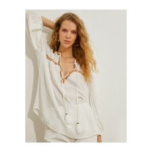 Koton Bohemian Blouse V-Neck with Embroidery Detail