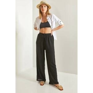 Bianco Lucci Women's Belted Waist Wide Leg Viscose Trousers Black