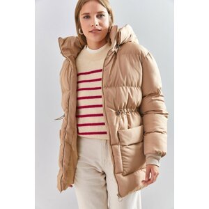 Bianco Lucci Women's Down Jacket with a Detachable Hood and Elastic Waist.