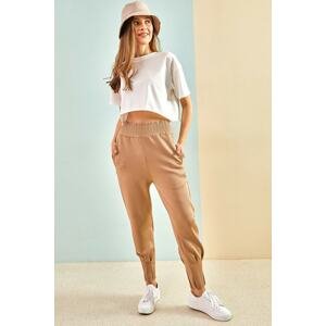 Bianco Lucci Women's Airobin Fabric Waist Gipple Elastic Pocket Sweatpants.