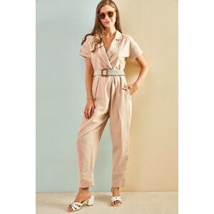 Bianco Lucci Women's Belted Thin Gabardine Jumpsuit 20162