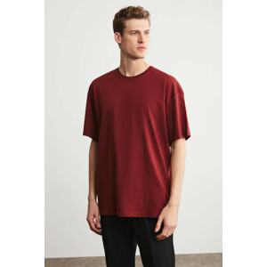 GRIMELANGE Jett Men's Oversize Fit 100% Cotton Thick Textured Claret Red T-shirt