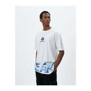 Koton Slogan Printed T-Shirt with Camouflage Detailed Crew Neck Short Sleeves.