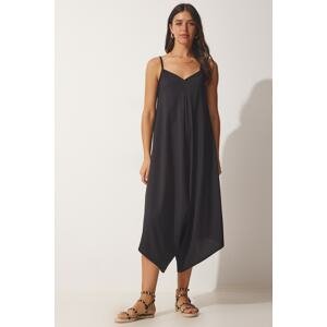 Happiness İstanbul Women's Black Strapless Oversized Flowy Baggy Overalls