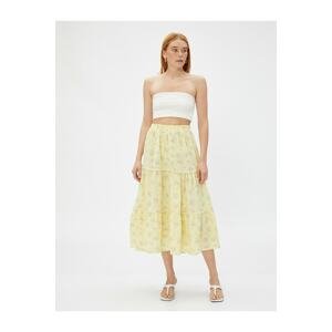 Koton Floral Midi Length Skirt with Elastic Waist.