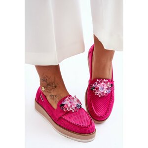 Women's moccasins on the platform with Elonore fuchsia stones