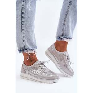 Leather sports shoes with perforations S.Barski silver