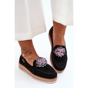 Women's Moccasins on the Platform with Stones Black Elonore