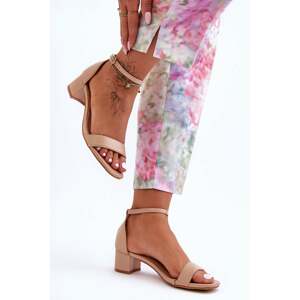 Leather heeled sandals of Smooth Beige Inspire Me!