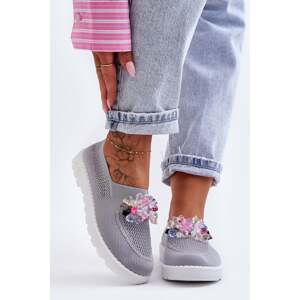 Womens Slip-on Sneakers with Stones Grey Simple