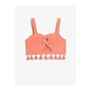 Koton Crop Top Tasseled Window Detailed Sweetheart Collar With Straps.