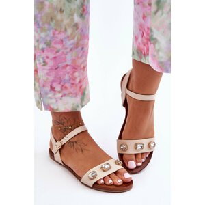 Classic sandals for women with decoration S.Barski SS27-79 beige