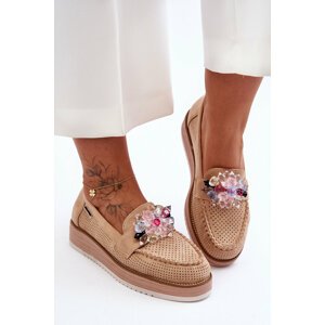 Women's moccasins on the platform with stones Beige Elonore