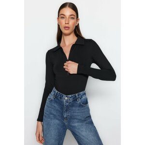 Trendyol Black Zipper Collar Detailed Knitted Body with Snap fastener