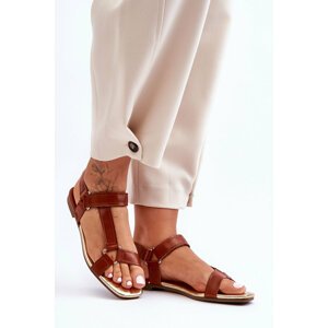 Flat women's zippered sandals Camel Lissa