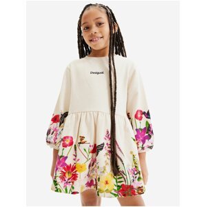 Beige Girly Floral Sweatshirt Dress Desigual Lorena - Girls