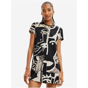 Beige-Black Women Patterned Dress Desigual Mariscal Face - Women