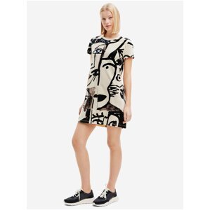 Black and Beige Women's Patterned Dress Desigual Mariscal Face - Women