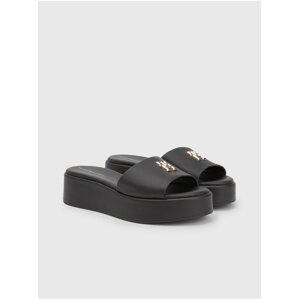 Black Women's Leather Slippers on the Tommy Hilfiger Platform - Ladies