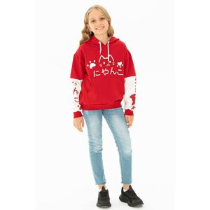 zepkids Girls' Cat Printed Kangaroo Pocket Sweatshirt.