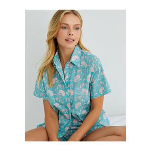 Koton Pajama Top Short Sleeve Shirt Collar Buttoned Cotton