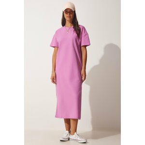 Happiness İstanbul Women's Lilac Cotton Daily Combed Combed Dress