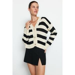 Trendyol Ecru V-Neck Striped Knitwear Cardigan