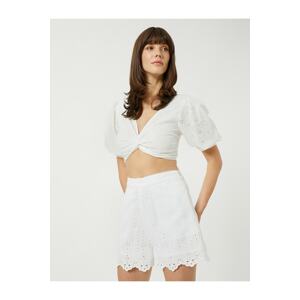 Koton Mini Embroidery Shorts Normal Waist