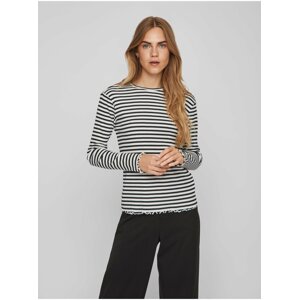 White and Black Womens Striped Long Sleeve T-Shirt VILA Thessa - Women