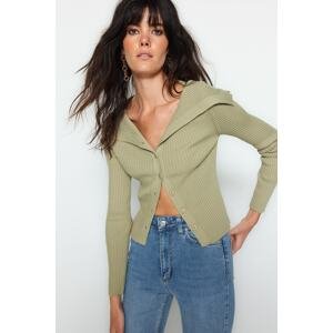 Trendyol Khaki Crop Turndown nyak kötöttáru Cardigan