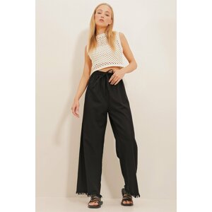 Trend Alaçatı Stili Women's Black Tasseled High Waist Palazzo Jean Trousers