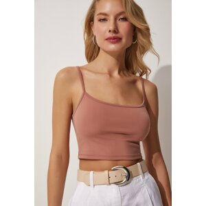 Happiness İstanbul Women's Knitted Crop Bustier Blouse with Biscuit Straps
