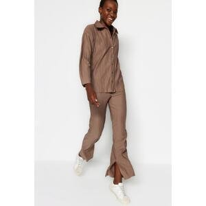 Trendyol Mink Pleat, Regular Button and Knitted Top-Top Set