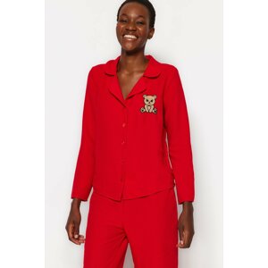 Trendyol Red Embroidery Satin Woven Pajamas Set