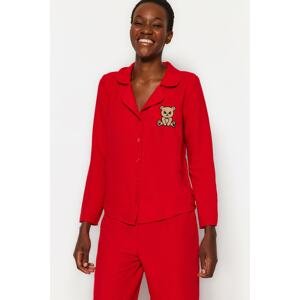 Trendyol Red Embroidery Satin Woven Pajamas Set