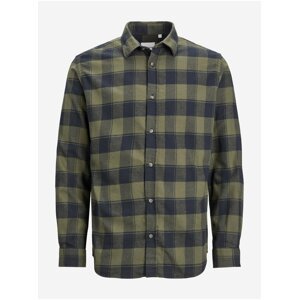 Dark Green Mens Plaid Shirt Jack & Jones Plain - Men