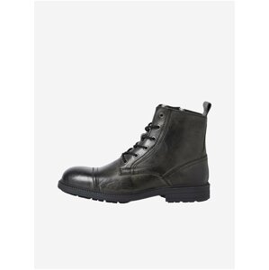 Black Men's Leather Winter Ankle Boots Jack & Jones Howard - Men