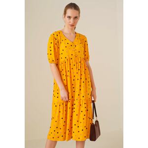 Bigdart 1976 V-Neck Patterned Dress - Mustard