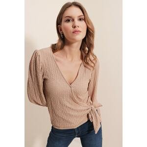 Bigdart 0441 Knitted Wrapover Blouse - Beige