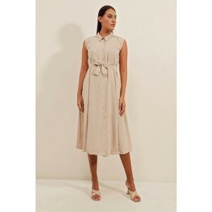 Bigdart 2226 Belted Zero Sleeve Dress - Beige