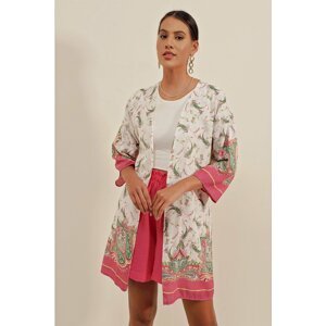 Bigdart 5896 Patterned Linen Kimono - Fuchsia