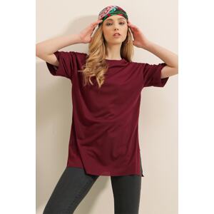 Bigdart 4123 Oversized T-Shirt with a slit - Plum