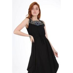 Bigdart 1512 Dress with Embroidery on the Front - Black