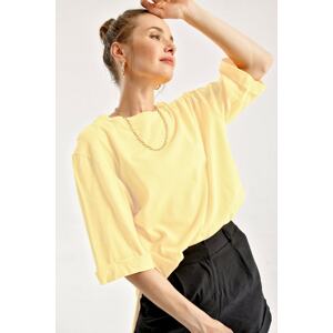 Bigdart 4123 Oversized Slit T-Shirt - Light Yellow