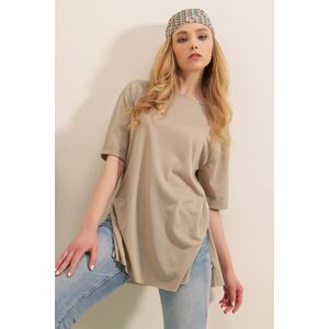 Bigdart 4123 Slit Oversize T-Shirt - Stone