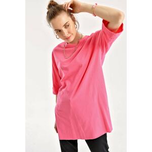 Bigdart 4123 Oversized T-Shirt with a slit - Fuchsia