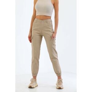 BİKELİFE Beige Cargo Pocket Gabardine Trousers