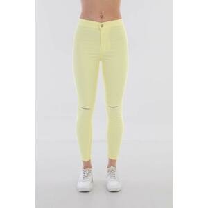 BİKELİFE Women's Yellow High Waist Lycra Ripped Detailed Leggings Trousers.