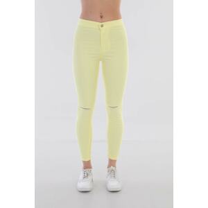 BİKELİFE Women's Yellow High Waist Lycra Ripped Detailed Leggings Trousers.