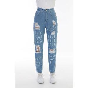 BİKELİFE Blue Ripped Detailed High Waist Mom Women's Jeans